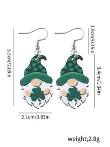 1 对圣帕特里克节复古绿色三叶草矮人吊饰耳环，圣帕特里克节木质双面耳环女士礼物 - 彩色 - 查看 6