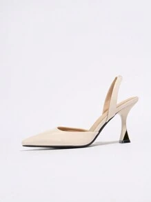 女士尖头露跟高跟鞋，简约时尚，适合派对、休闲、户外、日常通勤，米色PU鞋跟，优雅 - 米色 - 查看 7