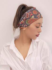 Hair Wrap Women Sweatband 1pc Women's Paisley, Star & Moon Print Headband, Wide Elastic Knotted Hair Band, Fashion Hairband Suitable For Festivals And Daily Wear Hair Accessories