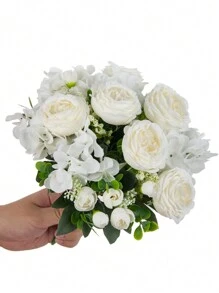 1pc Realistic Peony Silk Embroidered Flower Bouquet, Wedding Decor DIY Wreath Material, Bridal Bouquet, Wrist Corsage, Boutonniere, Headpiece Decor, Wedding Car Decor, Arch Decor, Home/Restaurant/Bedroom Vase Decor, Birthday Party Decor, Valentine's Day & New Year Gift, Graduation Gift - Pure White - View 8