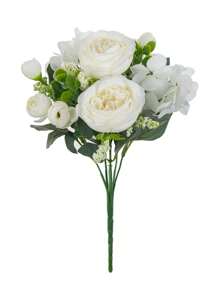 1pc Realistic Peony Silk Embroidered Flower Bouquet, Wedding Decor DIY Wreath Material, Bridal Bouquet, Wrist Corsage, Boutonniere, Headpiece Decor, Wedding Car Decor, Arch Decor, Home/Restaurant/Bedroom Vase Decor, Birthday Party Decor, Valentine's Day & New Year Gift, Graduation Gift - Pure White - View 7