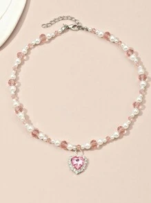 1st. Hartvormige kralenketting voor kinderen, uniek accessoire cadeau voor meisjes, Valentijnsdag, terug naar school