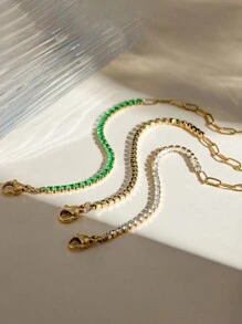 1pc Vintage Luxury 18K Gold Plated Stainless Steel Rhinestone Decor Chain Bracelet, Daily Wear & Wedding Gift For Women