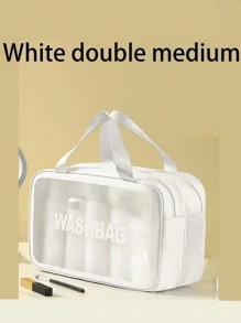 3/1pcs Portable PVC Dry & Wet Separation Bathroom Toiletry Bag, Transparent Double Layer Travel Makeup Organizer Pouch, Waterproof Handheld Washing Bag, Large Capacity Matte Cosmetics Storage Bag, Essential For Cruise, Beach, And Vacation