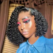 8-14 Inch 200% Short Curly Bob Wig Human Hair For Women 1B Color Bob Wig Lace Frontal Bob Wig Pre Plucked Natural Hairline 13x4 Lace Front Bob Wig Transparent Lace Brazilian Remy Human Hair Wigs - Natural Black - 查看 3