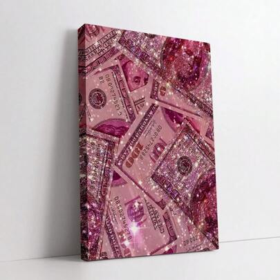 Sparkling Pink Glitter Money Canvas Wall Art - Framed 1.5" Thick, Perfect For Bedroom & Living Room Decor, Unique Gift Idea, Wall Art With Frame