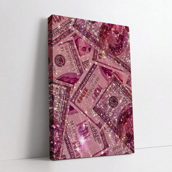 Cuadro artístico para pared de lona con brillo rosa, enmarcado de 1.5" de grosor, perfecto para decoración de dormitorio y sala de estar, idea de regalo único, arte de pared con marco