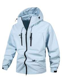 Men's Windproof And Waterproof Jacket, Casual And Breathable, With A Hood, Zipper, Long Sleeves And Pockets, Suitable For Hiking, Jogging, Cycling, Outdoor Fitness And Sports.