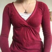 Women Y2k Fairy Grunge Shirt Top Long Sleeve Wrap Slim Fit V-Neck Tunic T-Shirts Pullover Tops Vintage Going Out Tees Tops Aesthetic Clothes E-Girl 2000s Streetwear - 紅色 - 查看 3