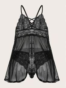 Ensembles de lingerie sexy grande taille pour femmes, Nuisette sexy à dos ouvert en dentelle à lanières
