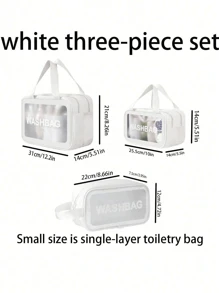 3/1pcs Portable PVC Dry & Wet Separation Bathroom Toiletry Bag, Transparent Double Layer Travel Makeup Organizer Pouch, Waterproof Handheld Washing Bag, Large Capacity Matte Cosmetics Storage Bag, Essential For Cruise, Beach, And Vacation