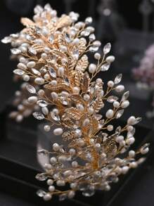 Elegant Pearl & Crystal Rhinestone Bridal Headband, Chic Bride Or Bridesmaid Headdress For Wedding, Party, Prom - A - View 9