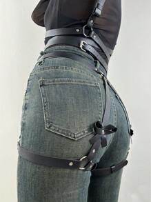 1pc Sexy Punk Style PU Leather Garter Belt, Harness For Women, Waist To Leg Suspenders - Black - View 1