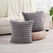 Funda de cojín cuadrada de piel de conejo sintética, funda de almohada de Color sólido súper suave a rayas gruesas grandes, funda de cojín decorativa para sofá de 45x45cm - Gris - Ver 2