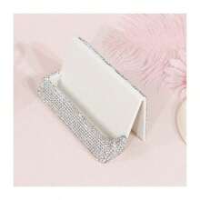 1pc, Rhinestone-Studded Collection, White Rhinestone Credit Card Case, Card And Business Card Holder, Bank Card Storage And Document Box, Clay Rhinestones, High-End Multi-Faceted Glass Rhinestones, Plastic Glittering Rhinestone Office Desk Memo Clip, Portable Elegant Office Card Case, Luxury Gift Accessory With Multi-Faceted Glass Gemstones.