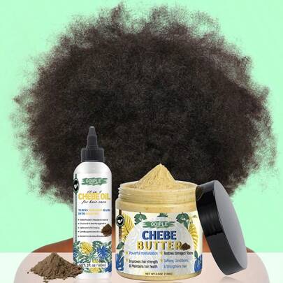 Goiple GOIPLE Natural Chebe Butter And Chebe Oil Set For Strengthening Hair, Moisturizing Treatment, 10 In 1 Chebe Essential Oil With Chebe Powder, Repair Dry Damaged Hair, Repairs Split Ends Serum Conditioning Scalp Root Care Products (2fl.Oz Chebe Oil & 3.5oz Chebe Butter)