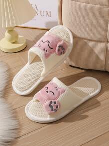 1 Paar Damen Hausschuhe mit Glückskatzen Design, Bequeme, lässige offene Zehenpartie, atmungsaktiv, weiche Sohle, Paar-Hausschlappen, geeignet für alle Jahreszeiten