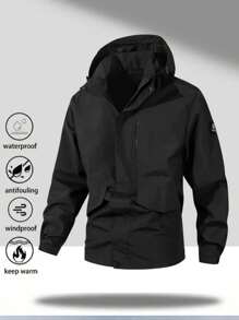 Men's Windproof And Waterproof Jacket, Casual And Breathable, With A Hood, Zipper, Long Sleeves And Pockets, Suitable For Hiking, Jogging, Cycling, Outdoor Fitness And Sports.