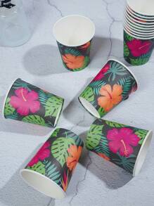 10/25pc, Tropical Rainforest, Green Leaves, Fresh Grass, Pink Flower Themed Disposable Paper Cups, 9-Ounce/250ml Paper Cups, Disposable Beverage Cups, Disposable Coffee Cups For Birthday Parties, Suitable For Various Parties, Weddings, Homes, Offices, Beverage Cups, Cold Drink Cups, Hot Tea Cups, Coffee Cups, Dining Cups, Birthday Party Supplies And Accessories