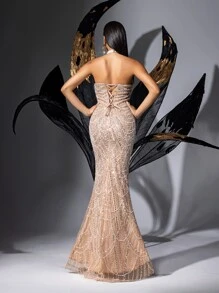 LUVISTRUE Temperament Goddess Sequins Upscale Evening Gown Women Party Formal Dress Graduation Outfit For Cocktail Party, Galas, Red Carpet, Birthday Party, Graduation Season Prom, Award Ceremony Hanging Neck Backless Mermaid Hem Long Dresses - Champagne - View 3