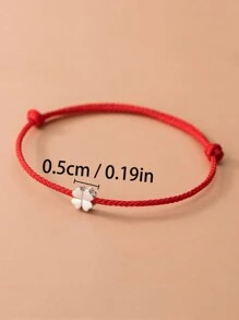 HuooNew 1 pièce Bracelet tressé en corde rouge avec charm trèfle simple en argent sterling 925, ajustable, convient pour un port quotidien