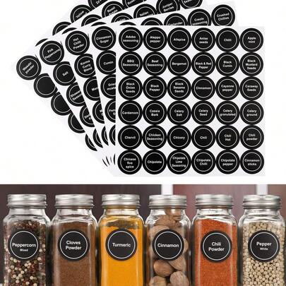 5 张 180 个圆形带粘性的香料标签，适用于香料罐，空白可书写标签，调味料标签，可用于厨房储物罐、盖子、食品容器和香料收纳盒。