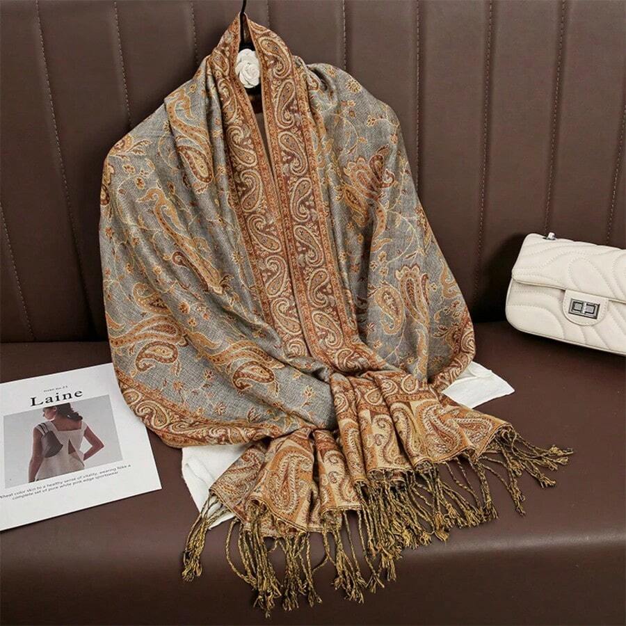 24Color Luxury Bohemian Style Shawl Women Scarf Jacquard Paisley Pattern Designer Lady Muslim Hijab Pashmina - Gỗ đỏ - Xem 1