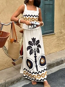 Conjunto de 2 piezas con estampado colocado incluyendo vestido para mujer