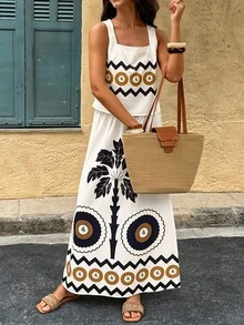 Conjunto de 2 piezas con estampado colocado incluyendo vestido para mujer