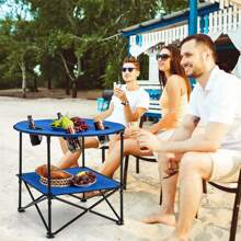 Homasis 2-Tier Foldable Camping Table W/ Carrying Bag 4 Cup Holders For BBQ Camping