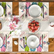 1 Stück/4 Stück/6 Stück Ostern Tischsets Set, süße Hase & Blumen bedruckte 30cmx45cm Feiertags Tischsets für Party, Küche, Esszimmer, Heim Dekoration - Verschiedenfarbig - Übersicht 9