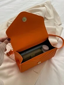 Modische Farbblock Klappe Mini Umhängetasche, lässige tägliche Aufbewahrungstasche