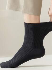 5 Pairs Men's Black Classic Moisture-Wicking Business And Sports Color Matching Dress Crew Crew Socks, Suitable For Daily Wear With Leather Shoes Or Sneakers, Fall