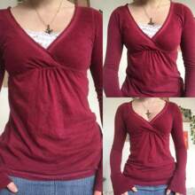 Y2k Grunge Aesthetic Clothes For Women Solid Color Long Sleeve V-Neck T Shirts Vintage Aesthetic Blouse Spring Fall Fairy Tops Grunge Clothes Harajuku Streetwear - 紅色 - 查看 4