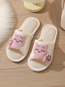 1 Paar Damen Hausschuhe mit Glückskatzen Design, Bequeme, lässige offene Zehenpartie, atmungsaktiv, weiche Sohle, Paar-Hausschlappen, geeignet für alle Jahreszeiten