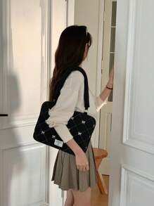 Laptop Bag Cute Bow Embroidered Storage Handbag 13/14 Inches 15/15.6 Inches Portable Shoulder Laptop Bag Laptop Case Laptop Sleeve Computer Case Case Computer Bag Laptop Cover Ipad Bag Classroom School Mac Book Teacher Laptop Bag Women College Winter Holiday - Multicolor - View 9