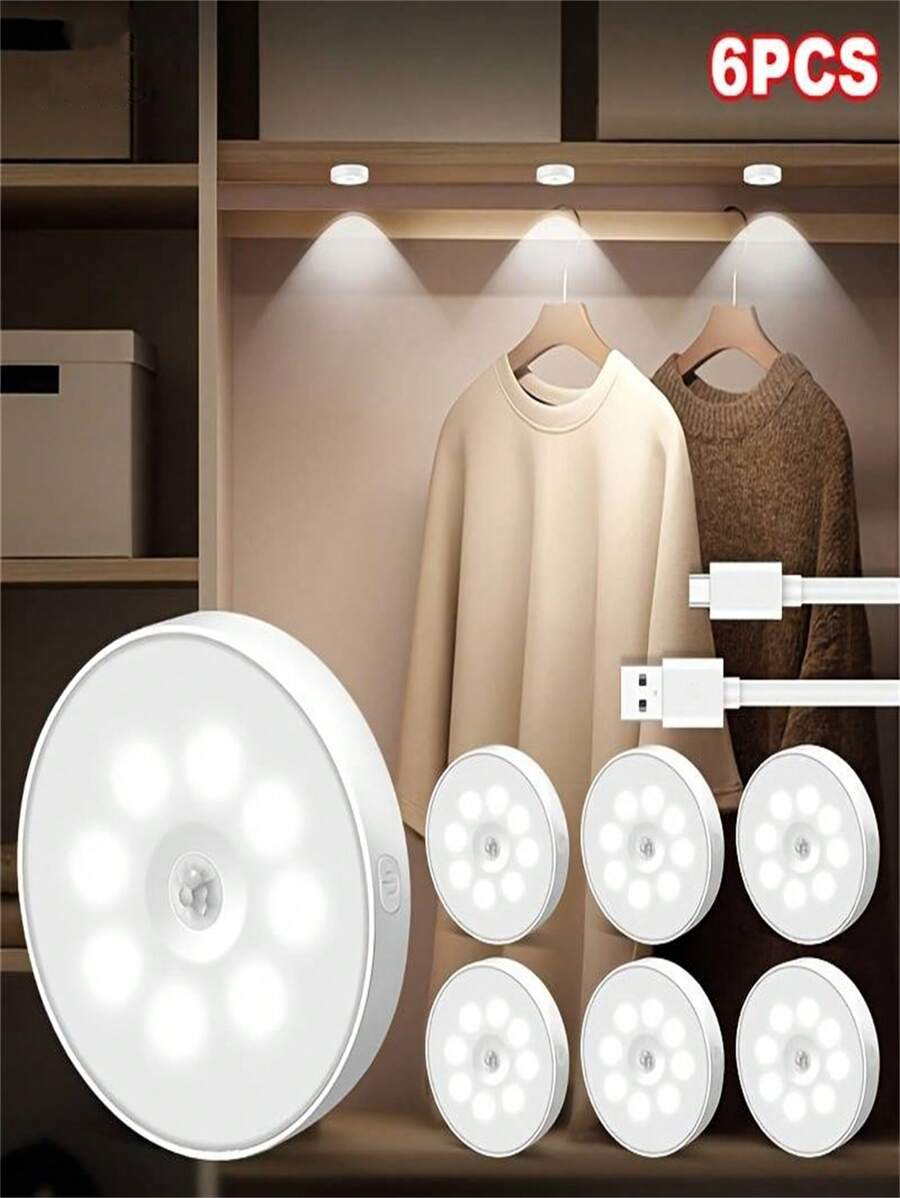 1pc/3pcs/6pcs Smart Motion Sensor Night Lights - Warm & Cool White, Adjustable Brightness, Usb Rechargeable For Stairs, Bedside, Under Cabinet & Closet (250mAh)