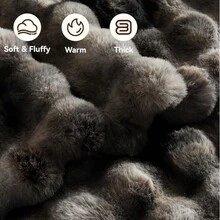 Faux Fur Throw Blanket, 1000GSM Fluffy Soft Bubble Blanket For Couch Bed, Cozy Plush Warm And Thick Blanket, Fuzzy Rabbit Lola Blanket For Living Room Bedroom 50''*60'' Tie-Dye Grey - 灰色 - 查看 2