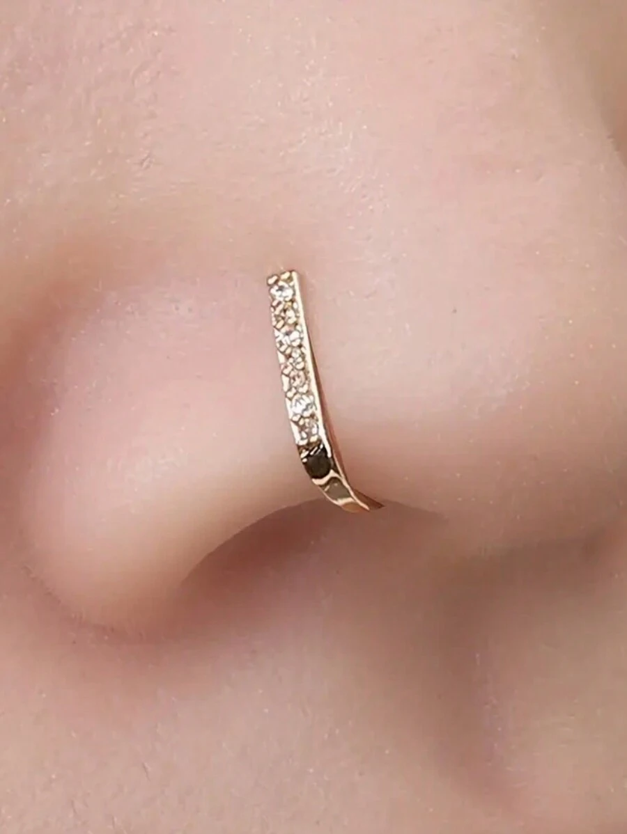 1pc Faux Nose Piercing Clip On Nose Ring With Micro Paved Zirconia Stone, Minimalist & Stylish For Women