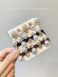 3pcs Minimalist Korean Style Elegant Faux Pearl & Rhinestone Hair Scrunchies, Beauty, Home, Hair Accessories - Multicolor - View 9