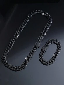 Set de 2 piezas con Collar de Cadena Cubana + Pulsera, Set de Joyería de Estilo Hip Hop con Gargantilla y Pulsera, Joyería Unisex para Regalos de Fiesta, Regalo Perfecto para el Día del Padre/Cumpleaños/Hijo/Novio