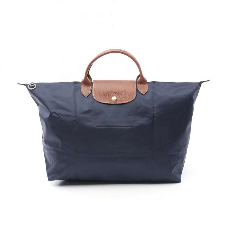 Longchamp Navy Nylon Leather Tote Bag - 棕色,海軍藍 - 查看 1