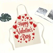 1pc Romance, Couple, Husband And Wife, Valentine's Day 3D Pattern Linen Apron For Home Cooking, Kitchen Wear, And Cooking Enthusiasts