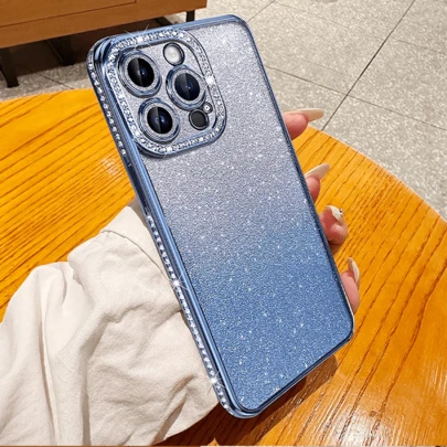 奢华水钻电镀银色手机壳，兼容 17 16E 15 14 13 12 11 X XS Max XR Pro Plus，Galaxy A02S-A07 A12-A17 A22-A26 A32-A36 A50-A56 S20-S25，荣耀 Magic，Reno 及其他智能手机