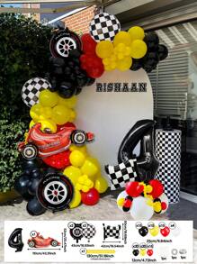 112pcs/Set Racing Theme Party Decoration Balloons, 32 Inch Black Number 0-9 Balloons, Racing/Tire/Black & White Checkered/Flag Balloons, Suitable For Birthday Party Decoration Props, Baby Shower - 彩色 - 查看 12