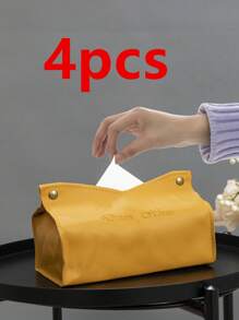 1pc/ 2pcs Set Minimalist Embossed Text Phrase Paper Towel Box, PU Leather V-Shaped Waterproof Desktop Upright Paper Napkin Holder Storage Organizer For Office, Restaurant, Bar, Living Room, Bedroom, Bathroom