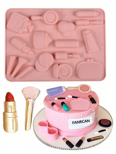 1 pieza Molde de silicona con forma de maquillaje, molde para hornear chocolates y caramelos con forma de barra de labios y sombra de ojos, regalo para el Día de San Valentín