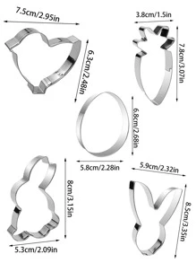 5pcs Easter Stainless Steel Cookie Cutter Set, Kitchen Baking Molds Egg, Chick, Rabbit, Rabbit Head, Carrot Easter Shapes Baking Tools - Silver - View 3