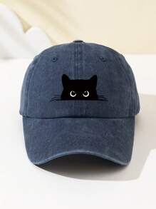 1 Stück Damen Mütze mit weißer Augen Katze Motiv, modisch und weich, süßes Tier Muster Baseball Kappe mit verstellbarem Schirm, atmungsaktiv, geeignet für Outdoor Sport, Camping, Reisen, Geschenkidee
