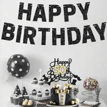 1 件生日快乐蛋糕装饰黑色闪光生日蛋糕装饰为生日快乐周年派对挑选精美蛋糕装饰蛋糕装饰用品串起生日快乐横幅黑色闪光生日派对横幅黑色生日派对装饰和装饰适用于男士和女士 - 彩色 - 查看 5